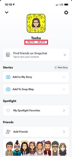 screenshop of snapchat showing snap score